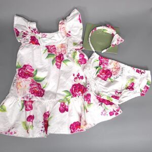 BAKER BY TED BAKER New Kids Baby Dress Set Floral 3Pc Outfit Headband Panty‎ 24M
